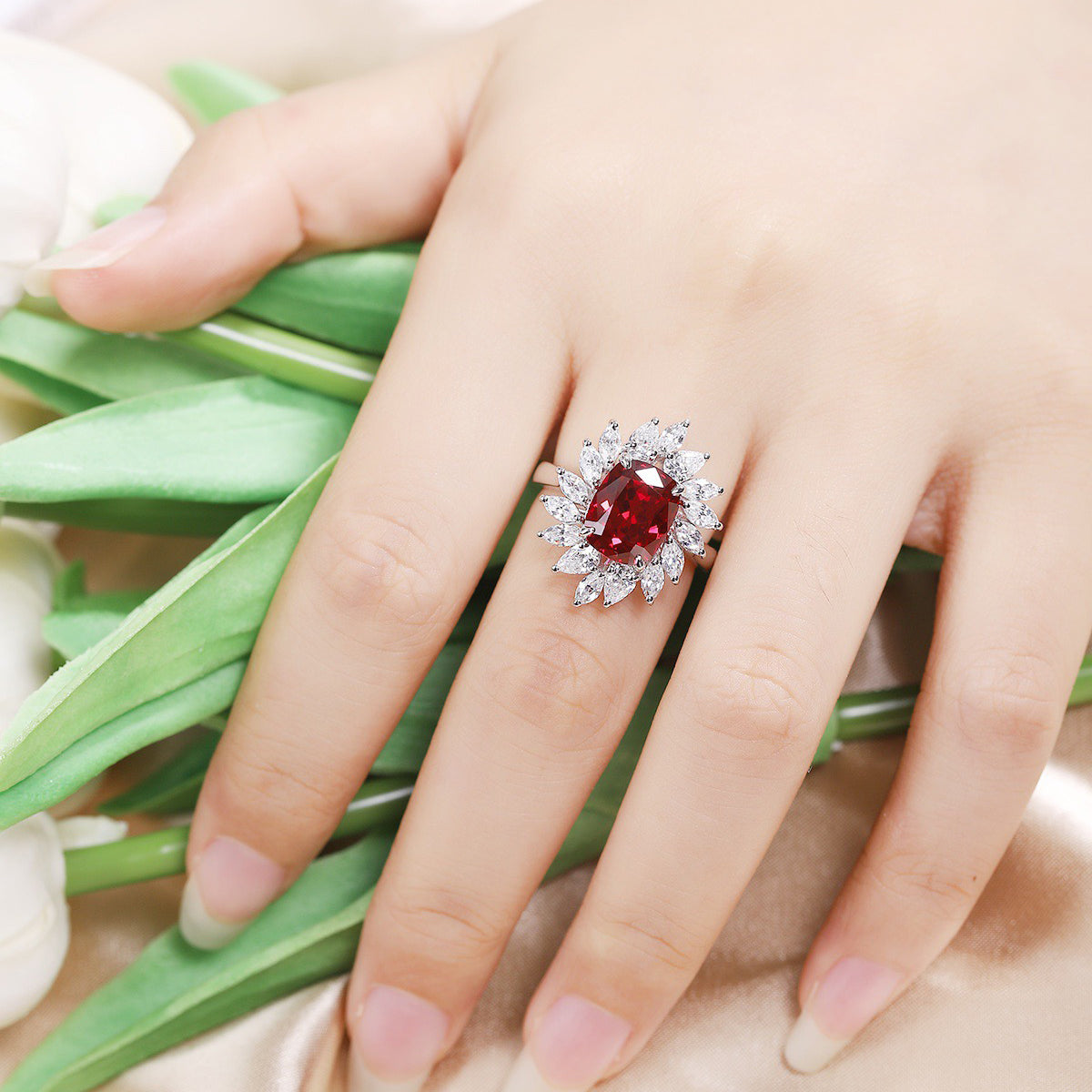 s925 sterling silver lab emerald/paraiba/ruby/sapphire & cz diamond ring