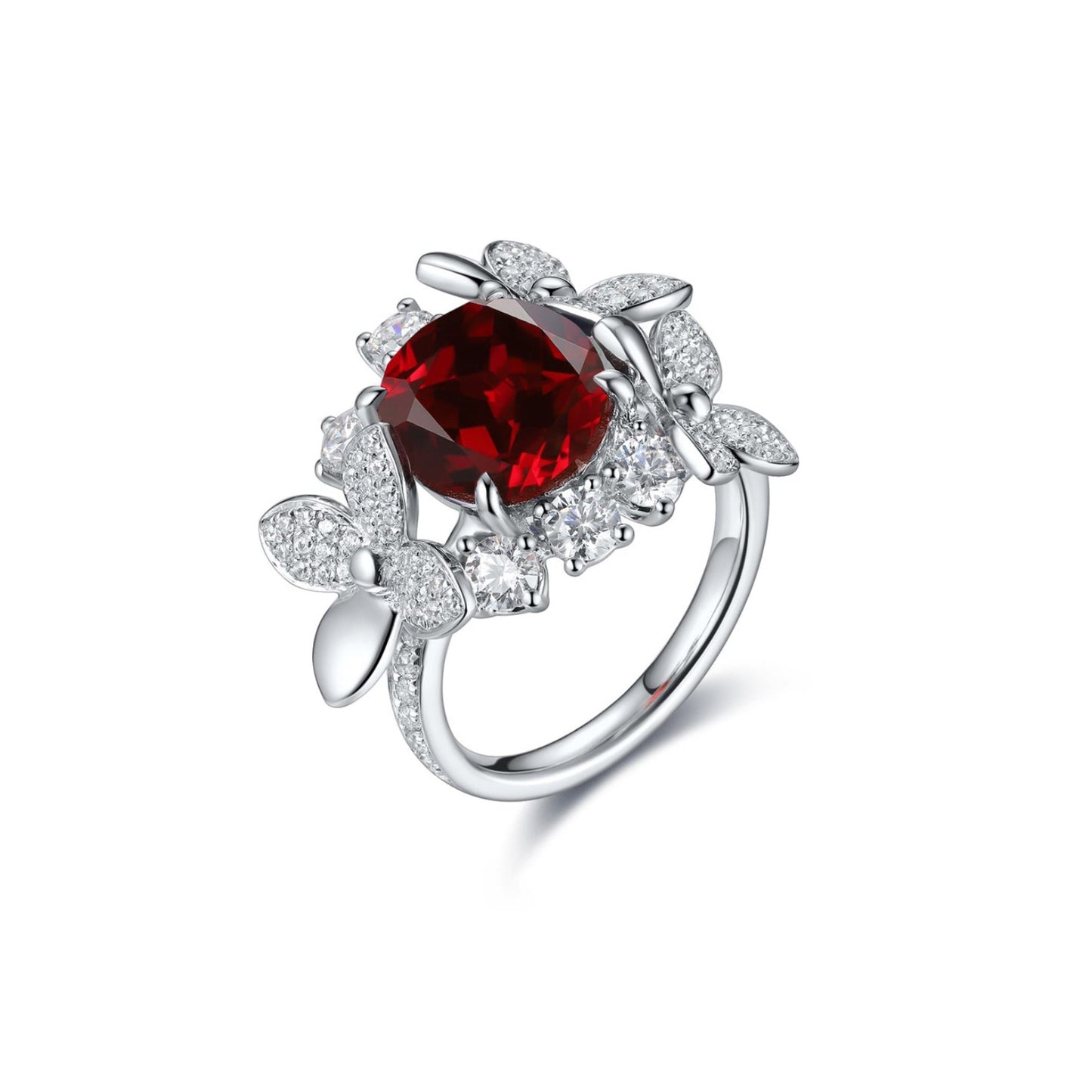 s925 sterling silver lab ruby/sapphire/emerald/paraiba & cz diamond ring