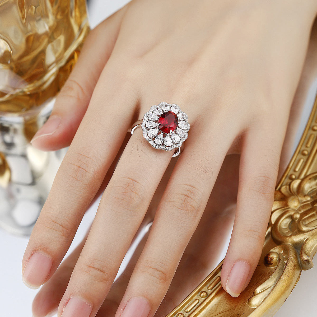 s925 sterling silver lab sapphire/ruby/emerald/paraiba & cz diamond ring