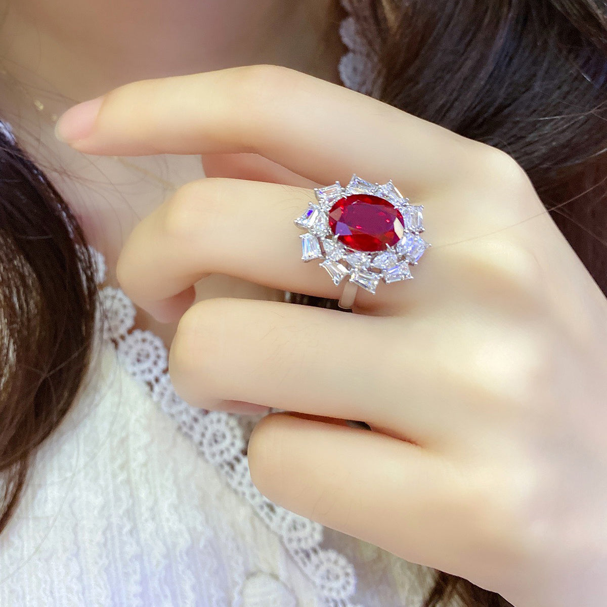 s925 sterling silver lab emerald/ruby/sapphire/paraiba & cz diamond ring
