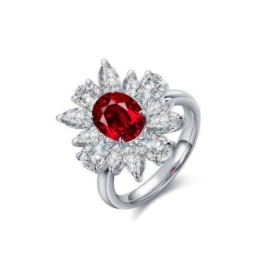 S925 Sterling Silver Lab Ruby/Sapphire/Emerald/Paraiba & CZ Diamond Ring