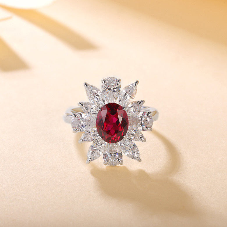 s925 sterling silver lab ruby/sapphire/emerald/paraiba & cz diamond ring