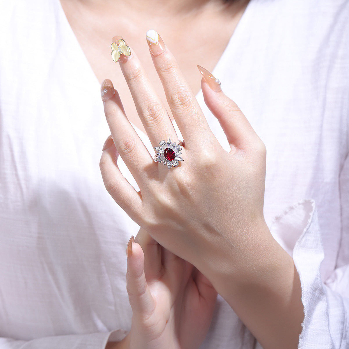 s925 sterling silver lab ruby/sapphire/emerald/paraiba & cz diamond ring