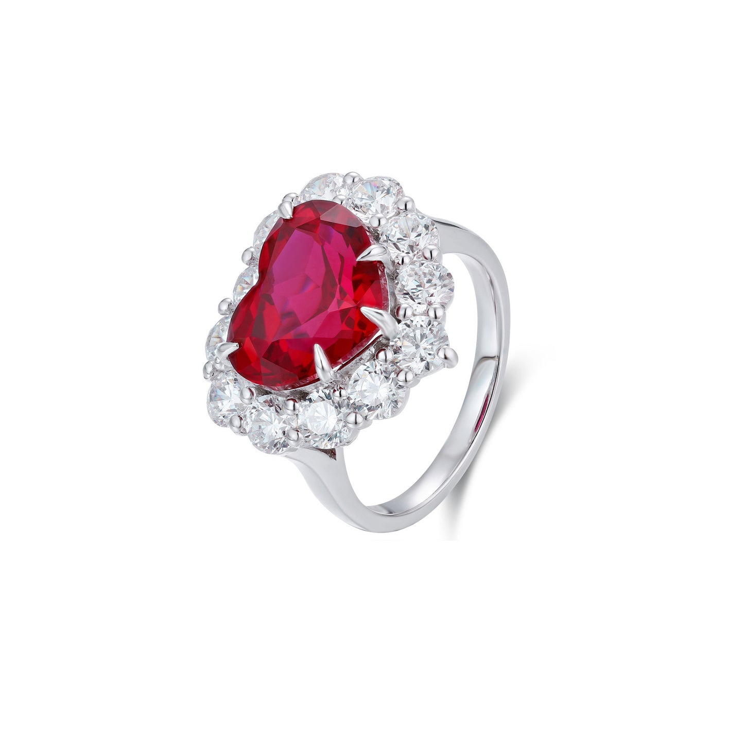 halo heart ring,ruby heart ring,july birthstone silver ring,gemstone ruby ring s925 sterling silver,statement heart cocktail ring