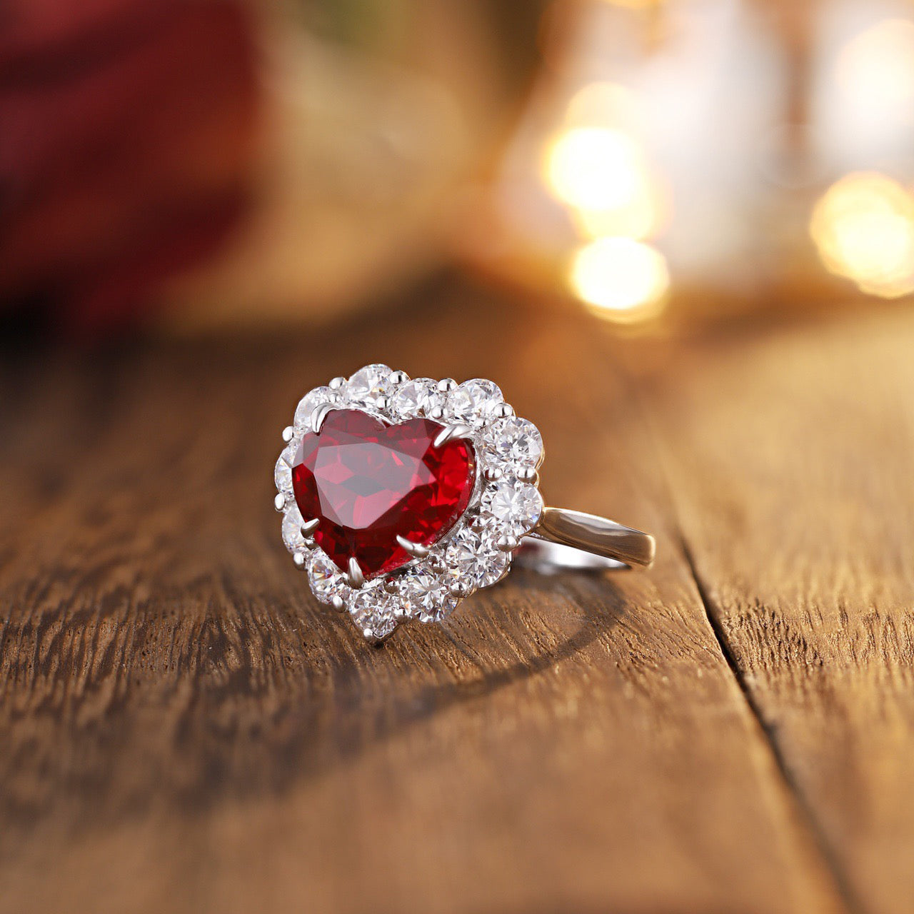 halo heart ring,ruby heart ring,july birthstone silver ring,gemstone ruby ring s925 sterling silver,statement heart cocktail ring