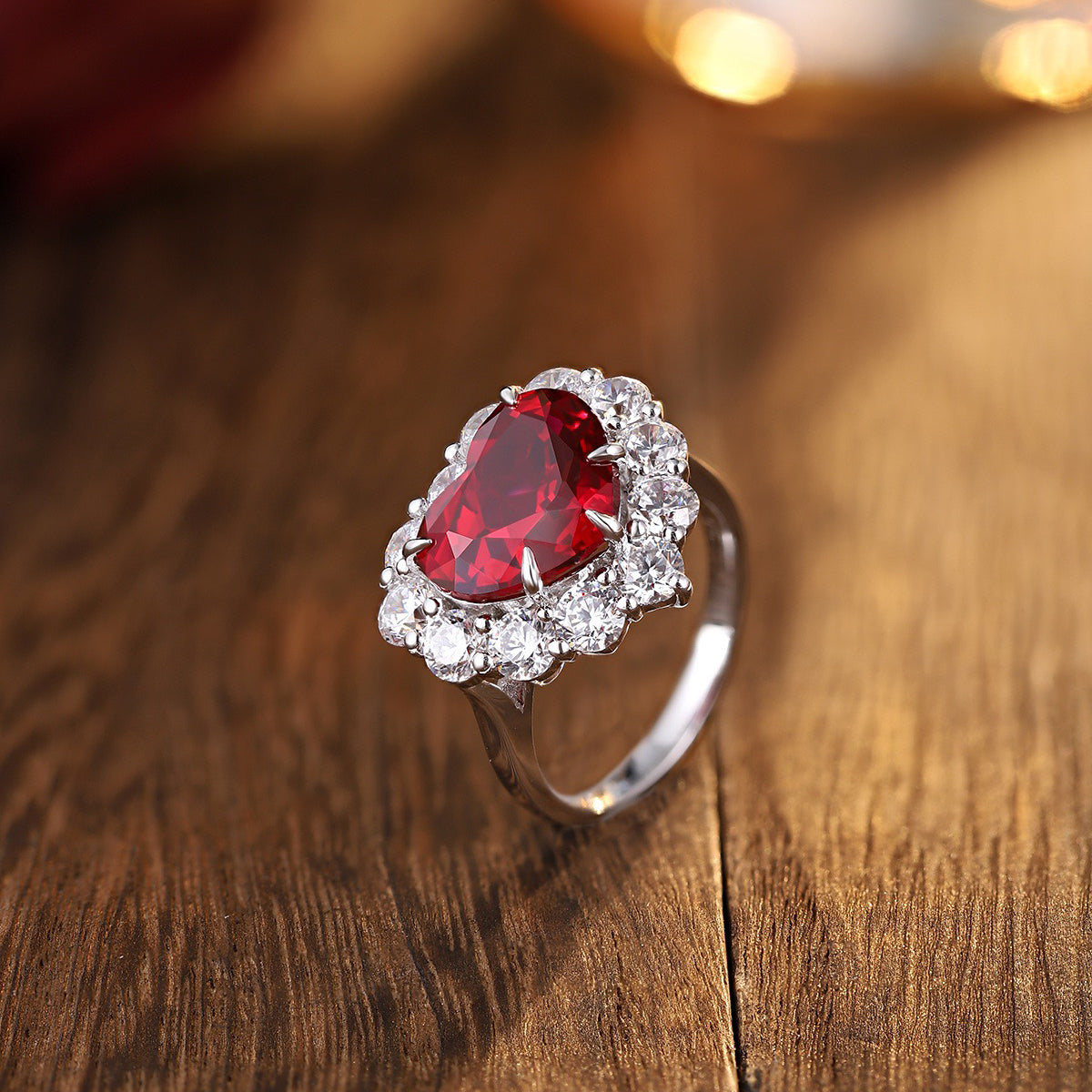 halo heart ring,ruby heart ring,july birthstone silver ring,gemstone ruby ring s925 sterling silver,statement heart cocktail ring