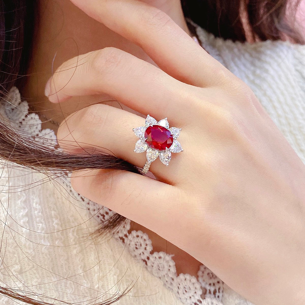 s925 sterling silver lab ruby/sapphire/emerald/paraiba & cz diamond ring