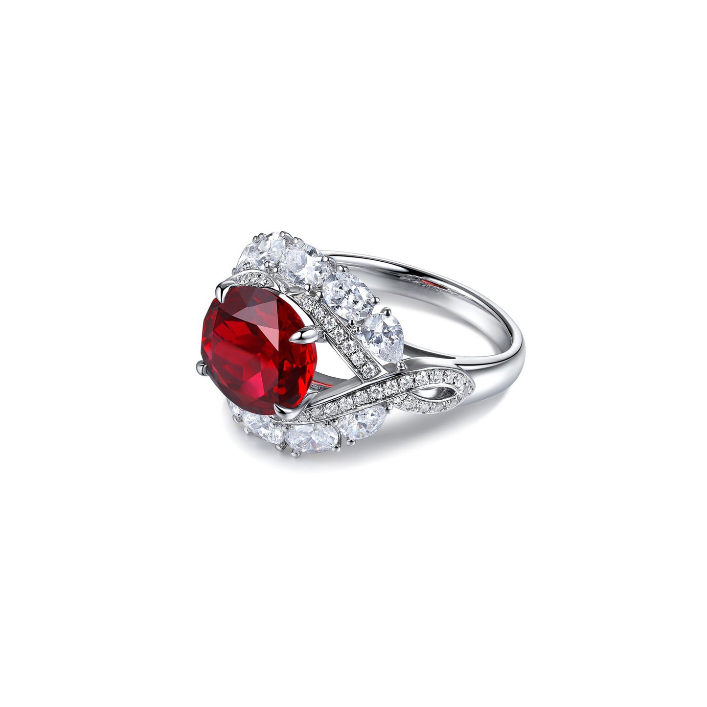 s925 sterling silver lab ruby/sapphire/emerald & cz diamond ring