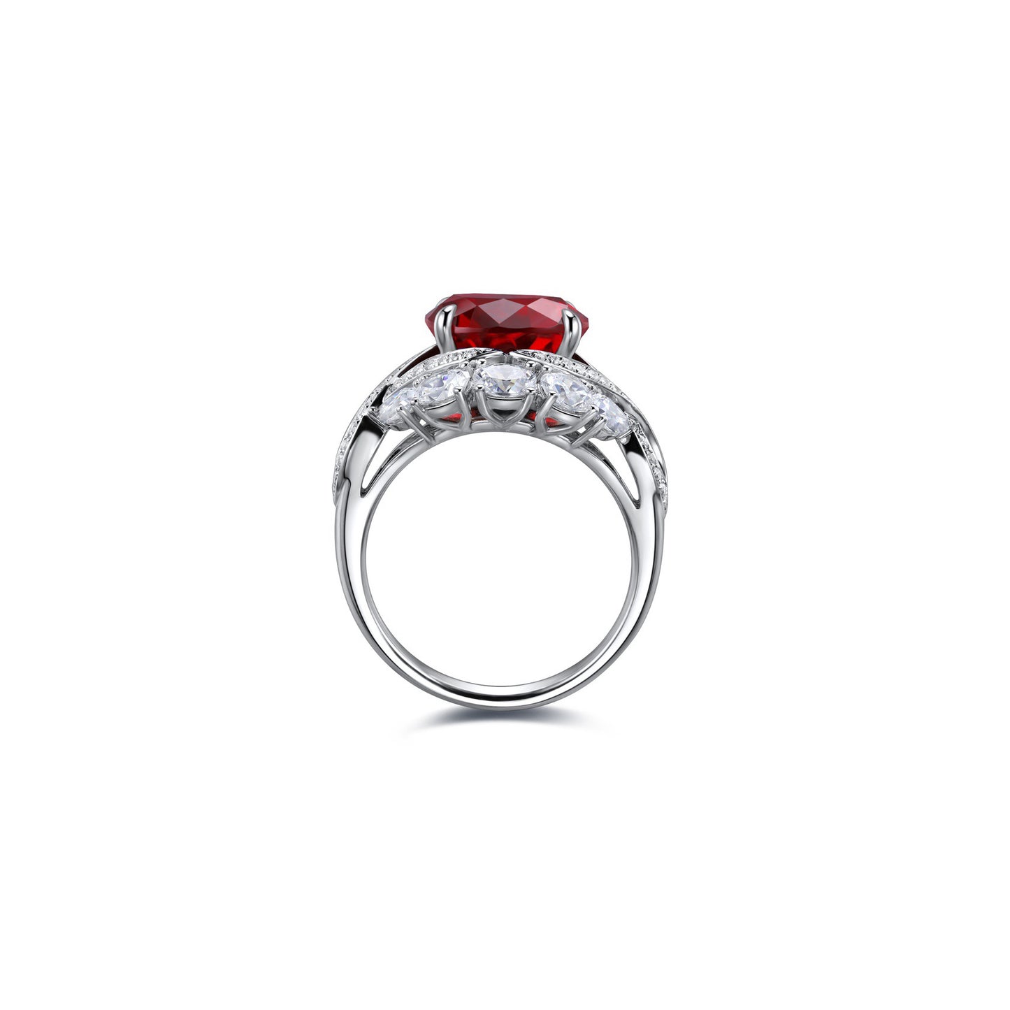 s925 sterling silver lab ruby/sapphire/emerald & cz diamond ring