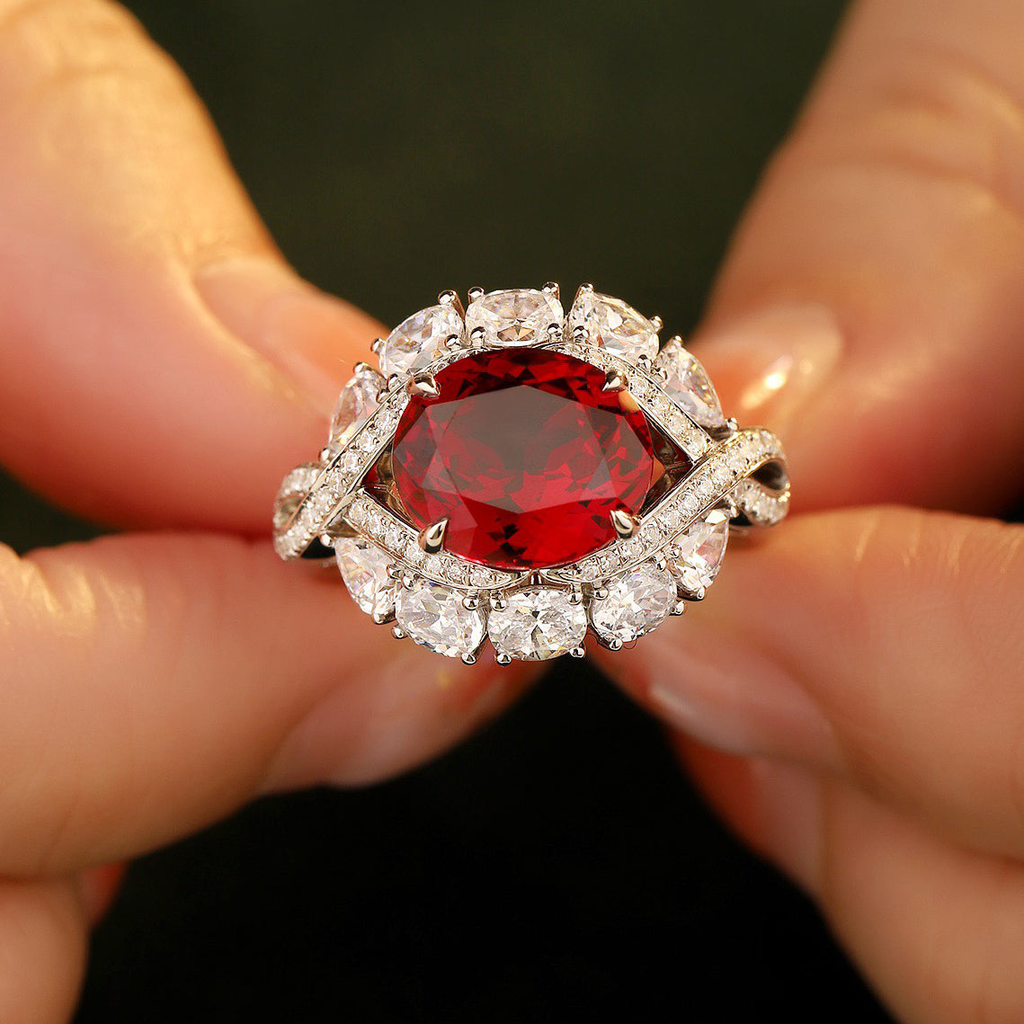 s925 sterling silver lab ruby/sapphire/emerald & cz diamond ring