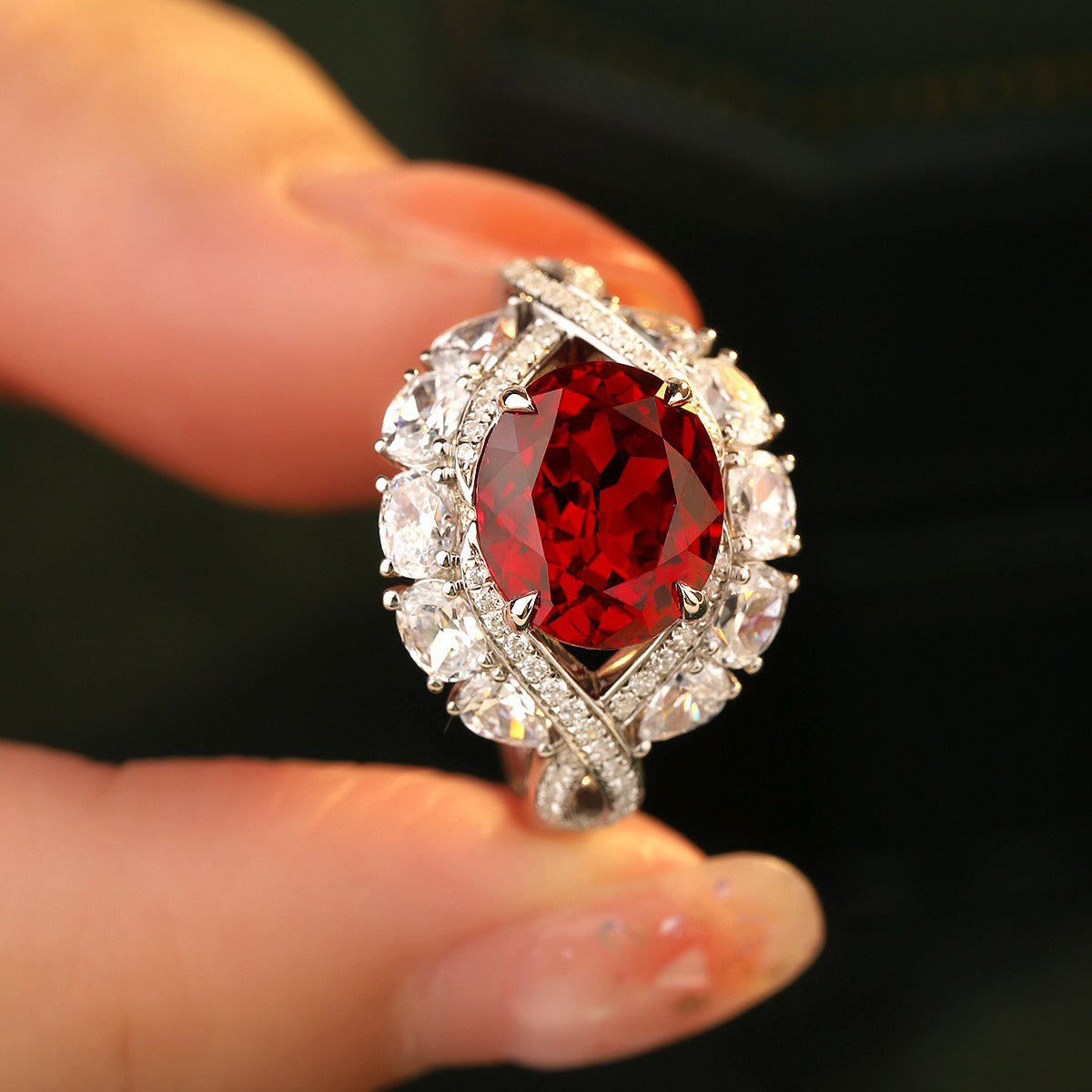 s925 sterling silver lab ruby/sapphire/emerald & cz diamond ring