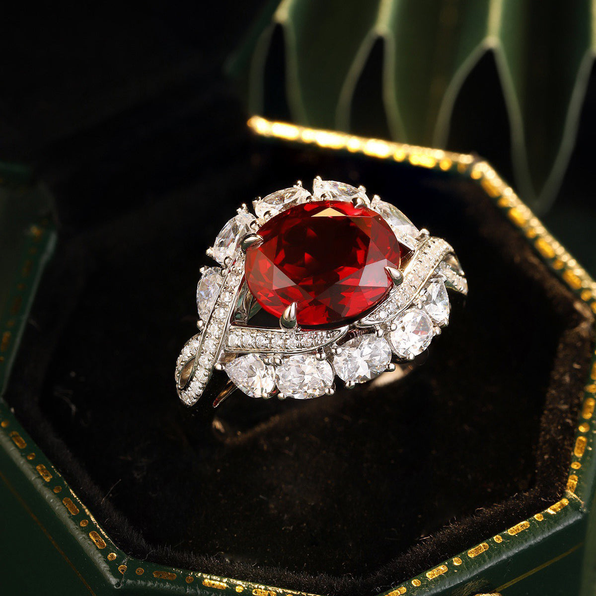 s925 sterling silver lab ruby/sapphire/emerald & cz diamond ring