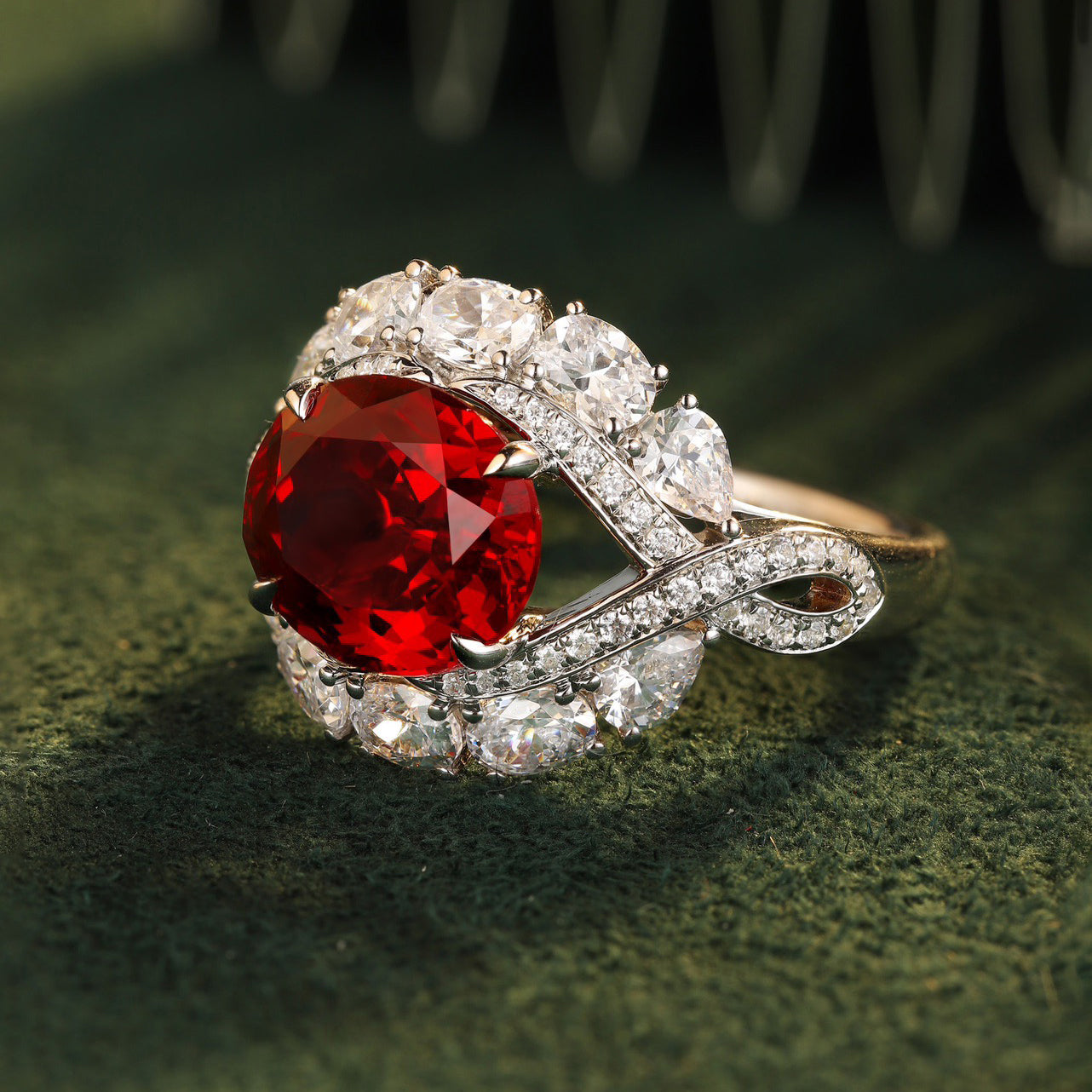s925 sterling silver lab ruby/sapphire/emerald & cz diamond ring