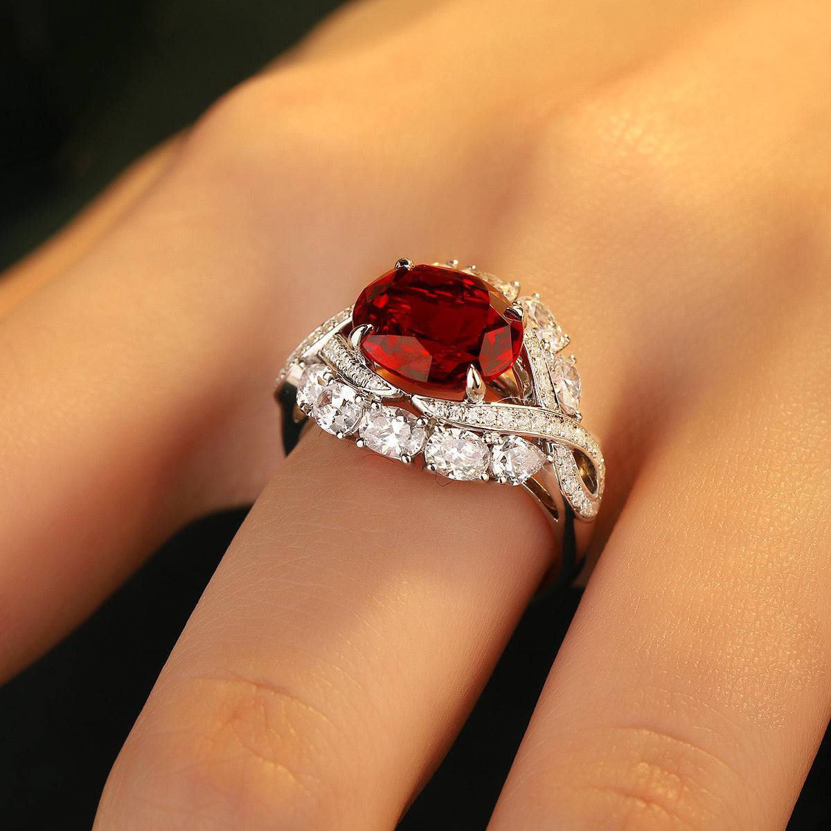 s925 sterling silver lab ruby/sapphire/emerald & cz diamond ring