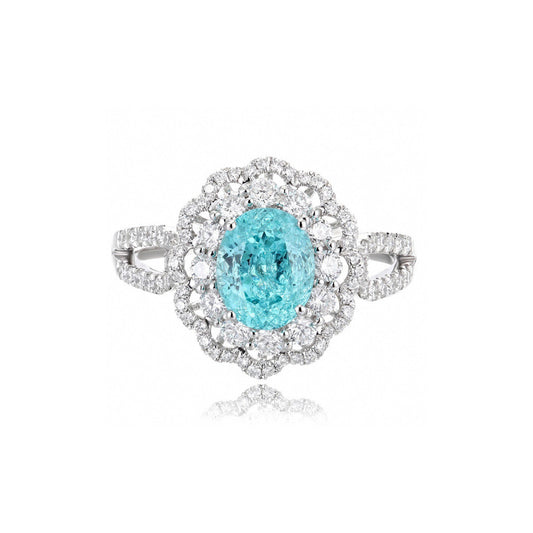 S925 Sterling Silver Lab Paraiba/Sapphire/Ruby/Emerald & CZ Diamond Ring