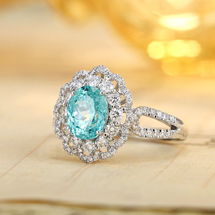 s925 sterling silver lab paraiba/sapphire/ruby/emerald & cz diamond ring