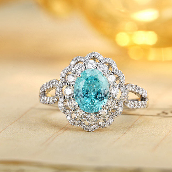 s925 sterling silver lab paraiba/sapphire/ruby/emerald & cz diamond ring