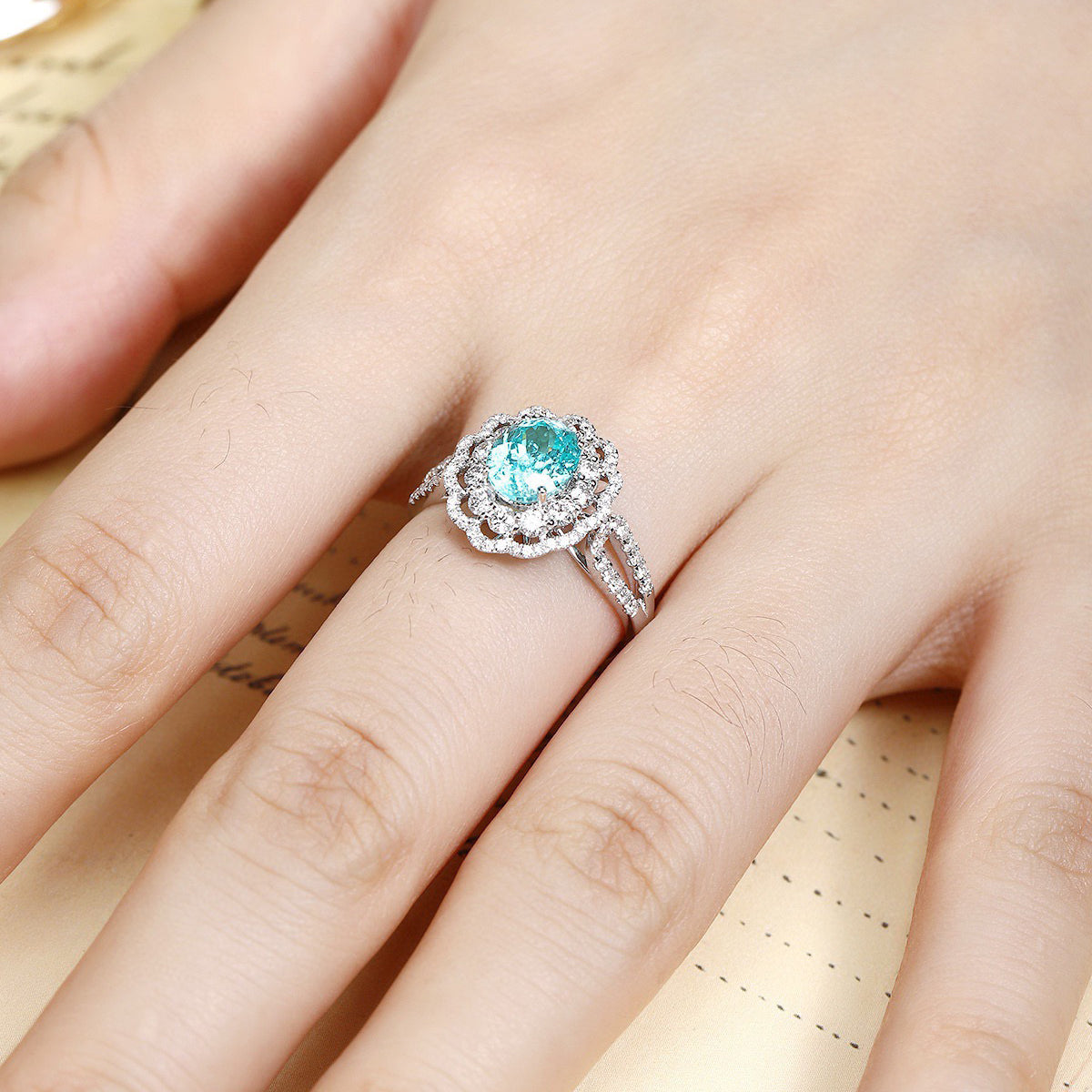 s925 sterling silver lab paraiba/sapphire/ruby/emerald & cz diamond ring