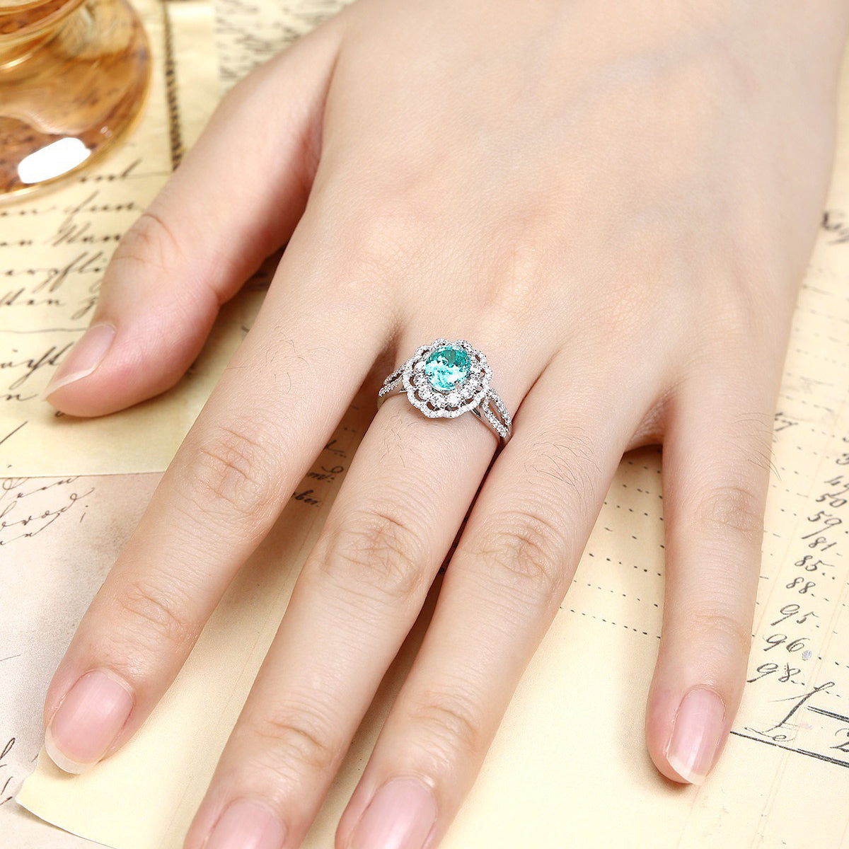s925 sterling silver lab paraiba/sapphire/ruby/emerald & cz diamond ring