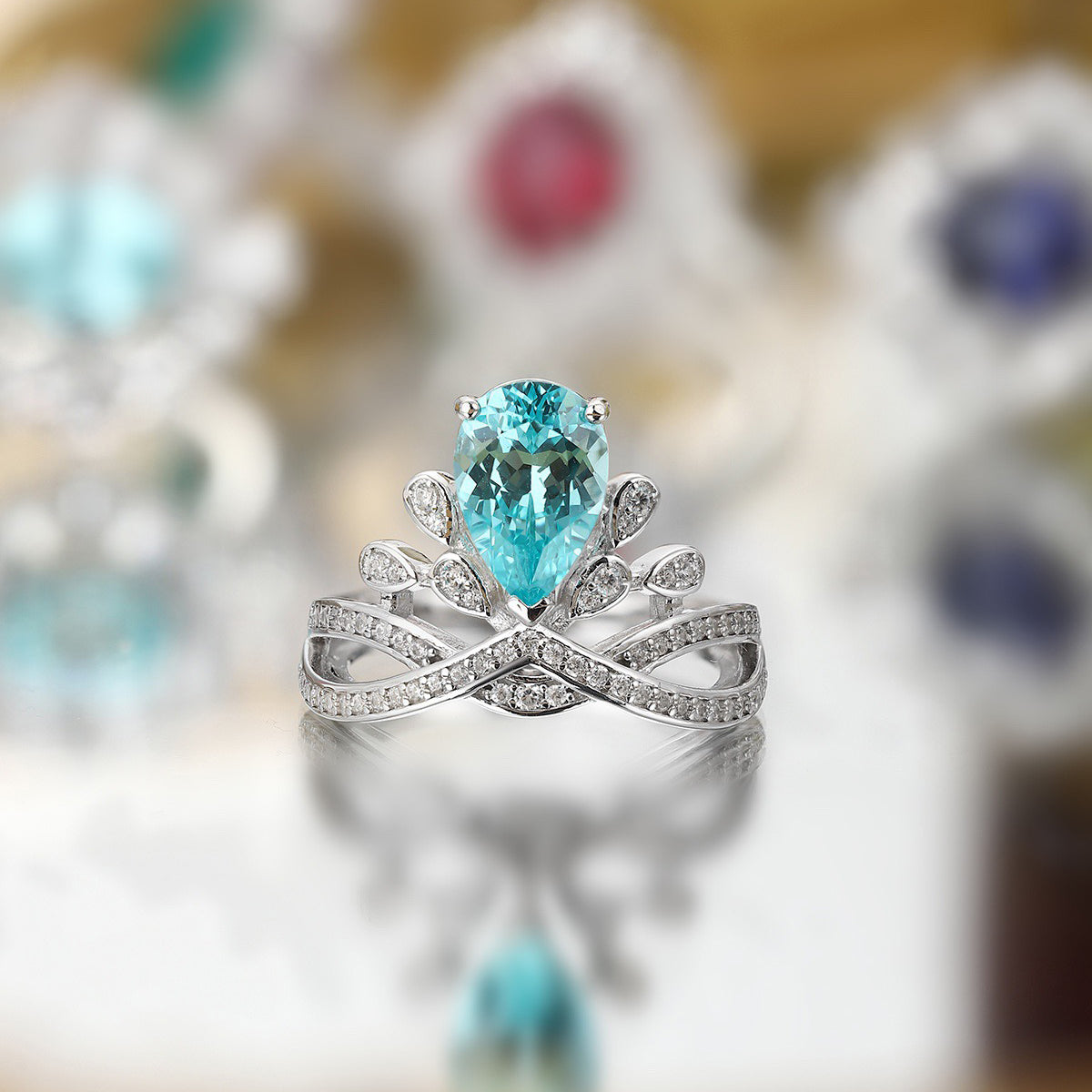 s925 sterling silver lab emerald/cobalt spinel/paraiba/sapphire/ruby & cz diamond ring