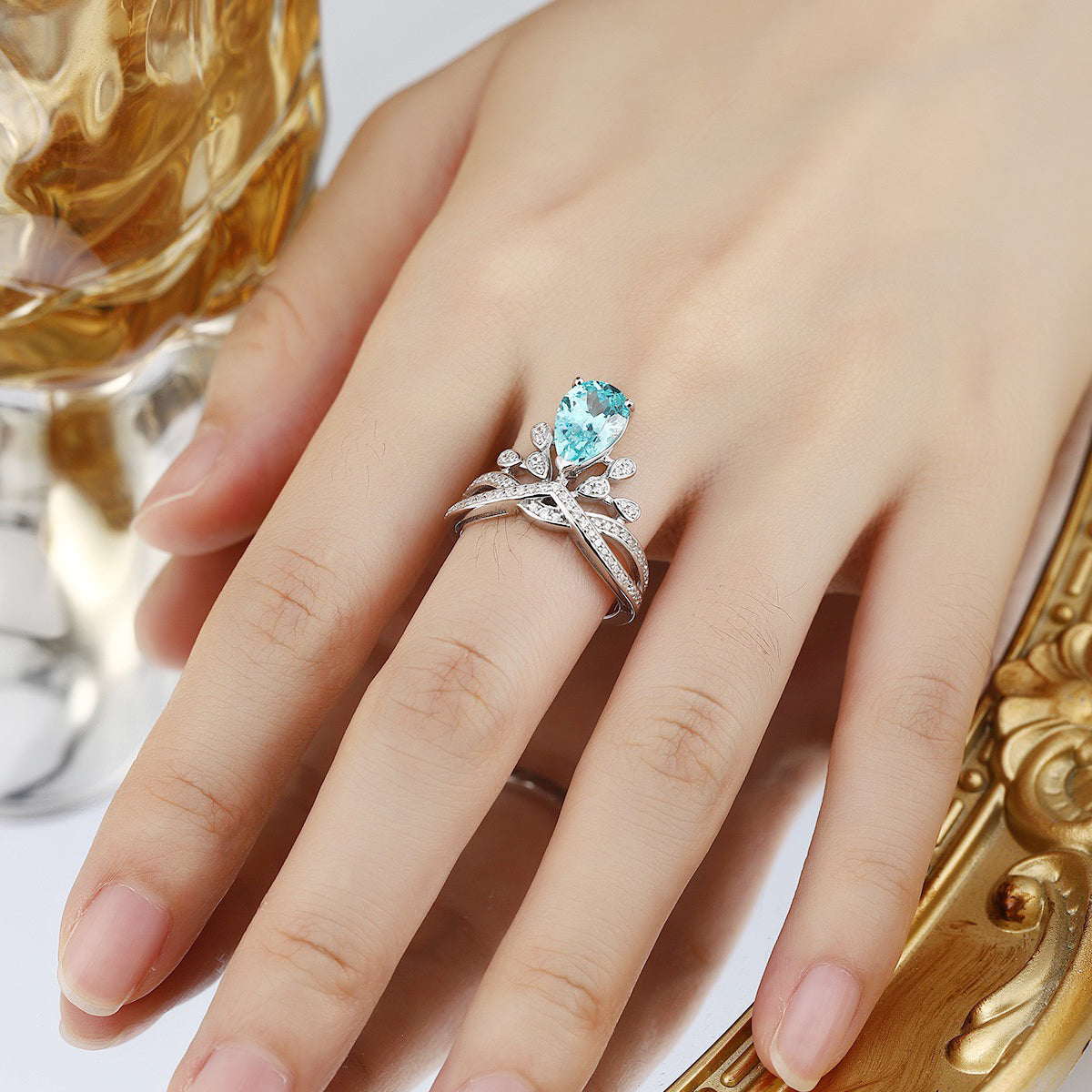 s925 sterling silver lab emerald/cobalt spinel/paraiba/sapphire/ruby & cz diamond ring