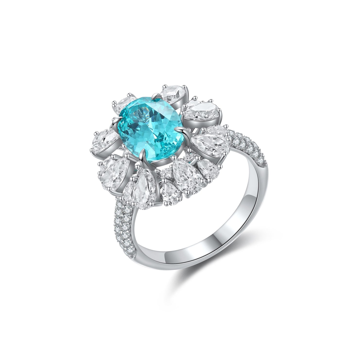 s925 sterling silver lab paraiba/ruby/emerald/sapphire & cz diamond ring