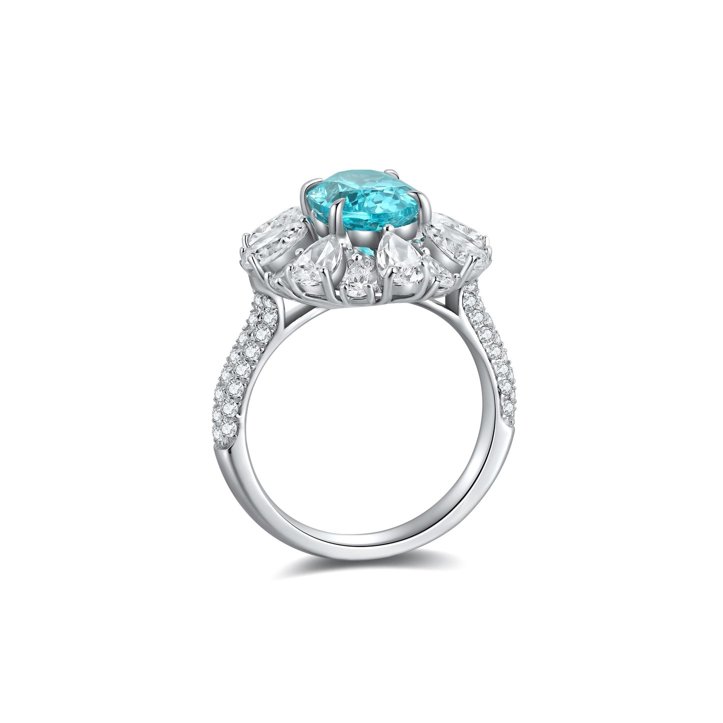 s925 sterling silver lab paraiba/ruby/emerald/sapphire & cz diamond ring
