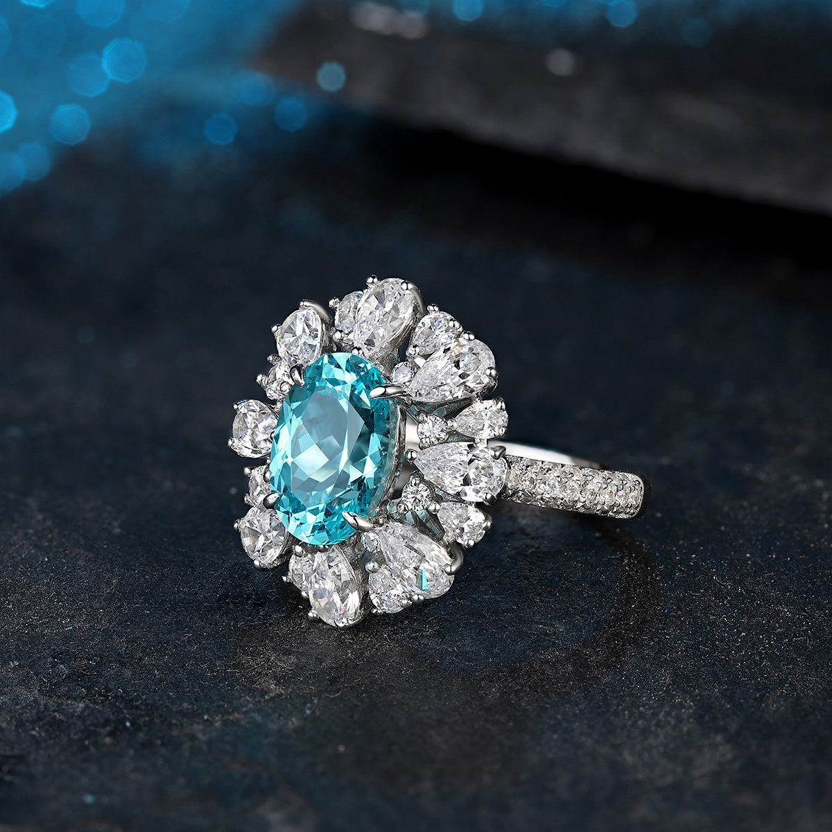 s925 sterling silver lab paraiba/ruby/emerald/sapphire & cz diamond ring