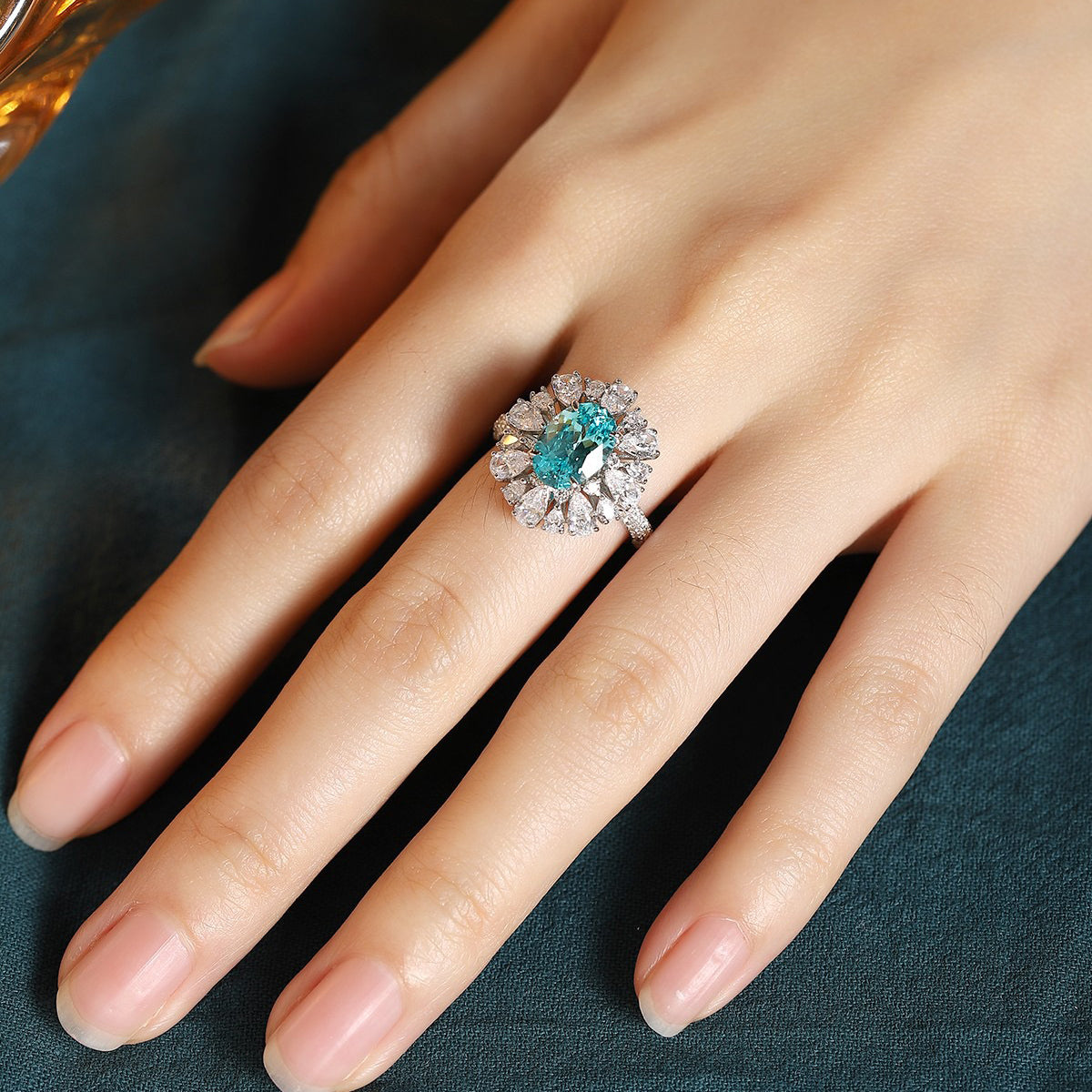 s925 sterling silver lab paraiba/ruby/emerald/sapphire & cz diamond ring