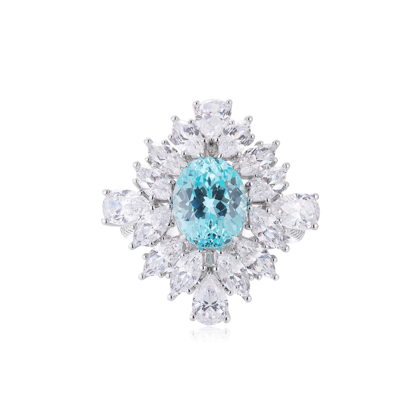 s925 sterling silver lab cobalt spinel/paraiba & cz diamond ring