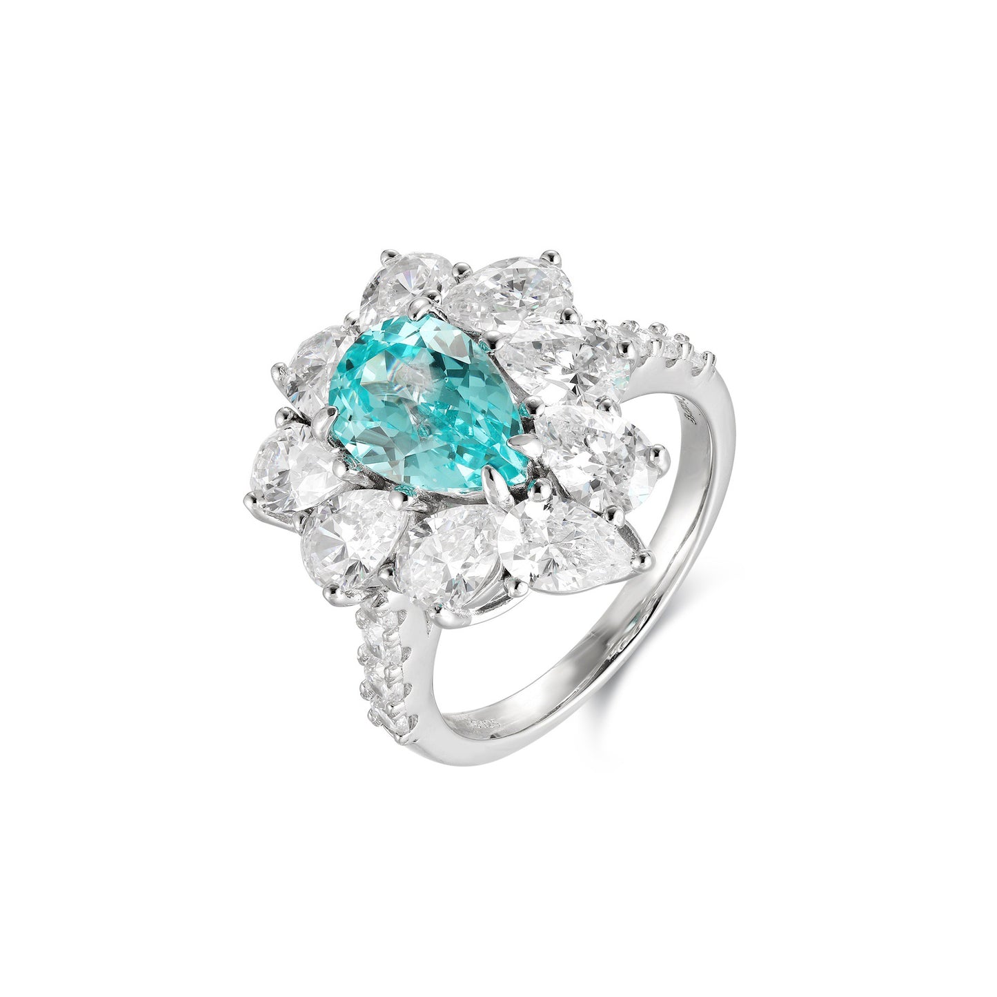 s925 sterling silver lab paraiba/emerald/ruby/sapphire & cz diamond ring