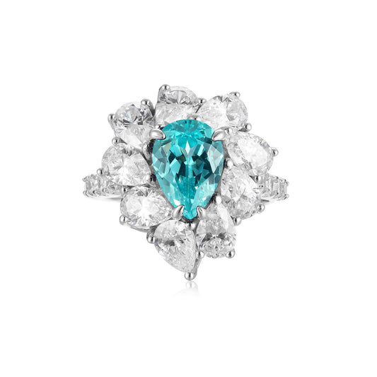 S925 Sterling Silver Lab Paraiba/Emerald/Ruby/Sapphire & CZ Diamond Ring