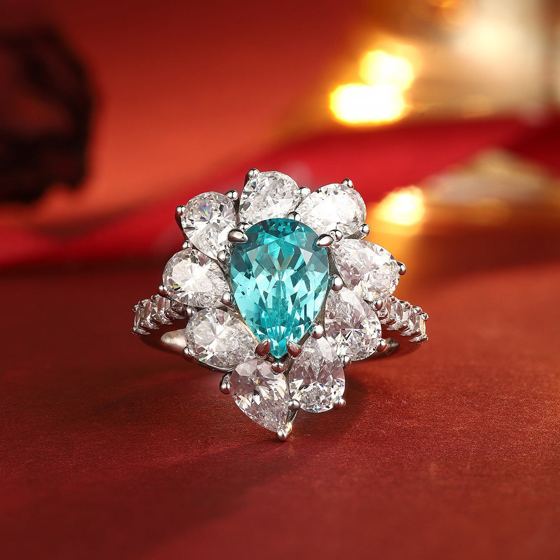 s925 sterling silver lab paraiba/emerald/ruby/sapphire & cz diamond ring