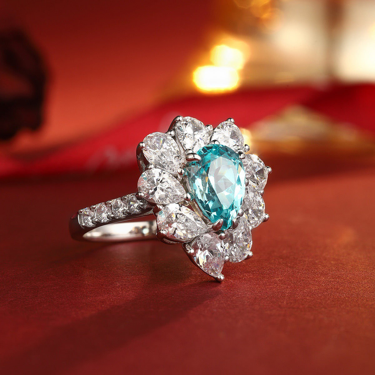 s925 sterling silver lab paraiba/emerald/ruby/sapphire & cz diamond ring