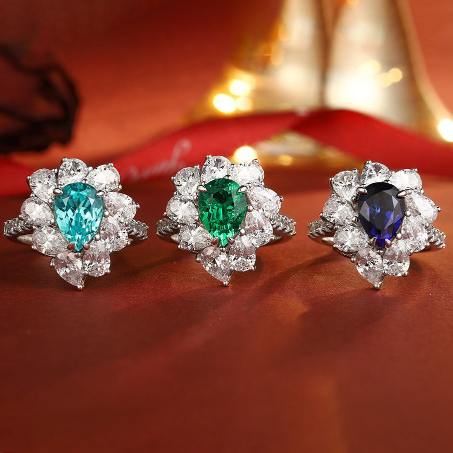 s925 sterling silver lab paraiba/emerald/ruby/sapphire & cz diamond ring