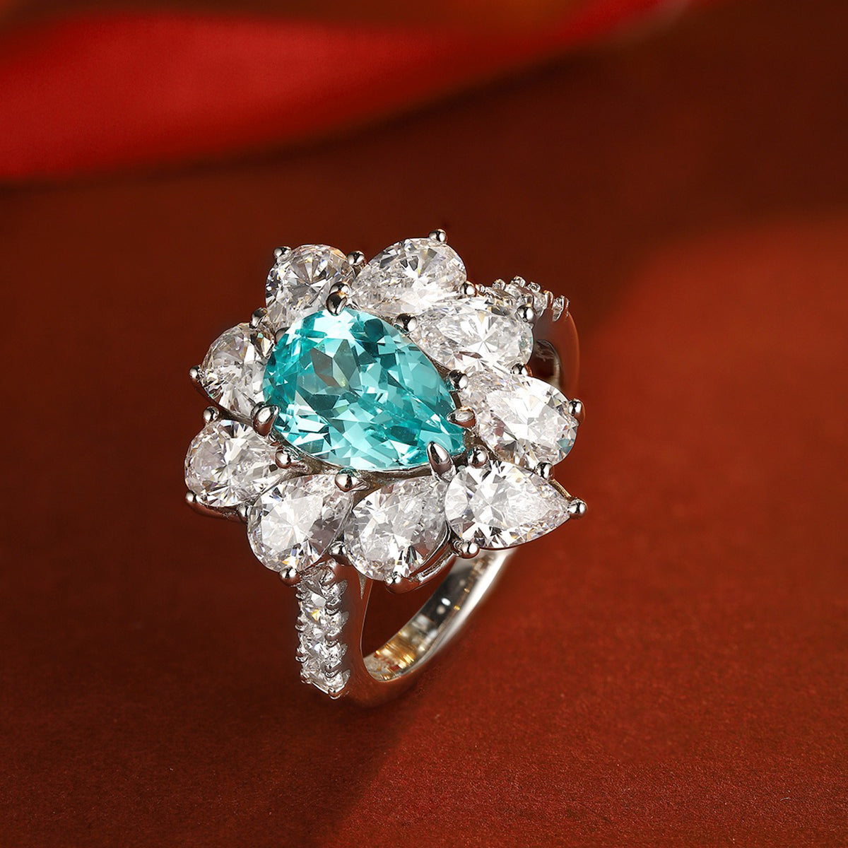 s925 sterling silver lab paraiba/emerald/ruby/sapphire & cz diamond ring
