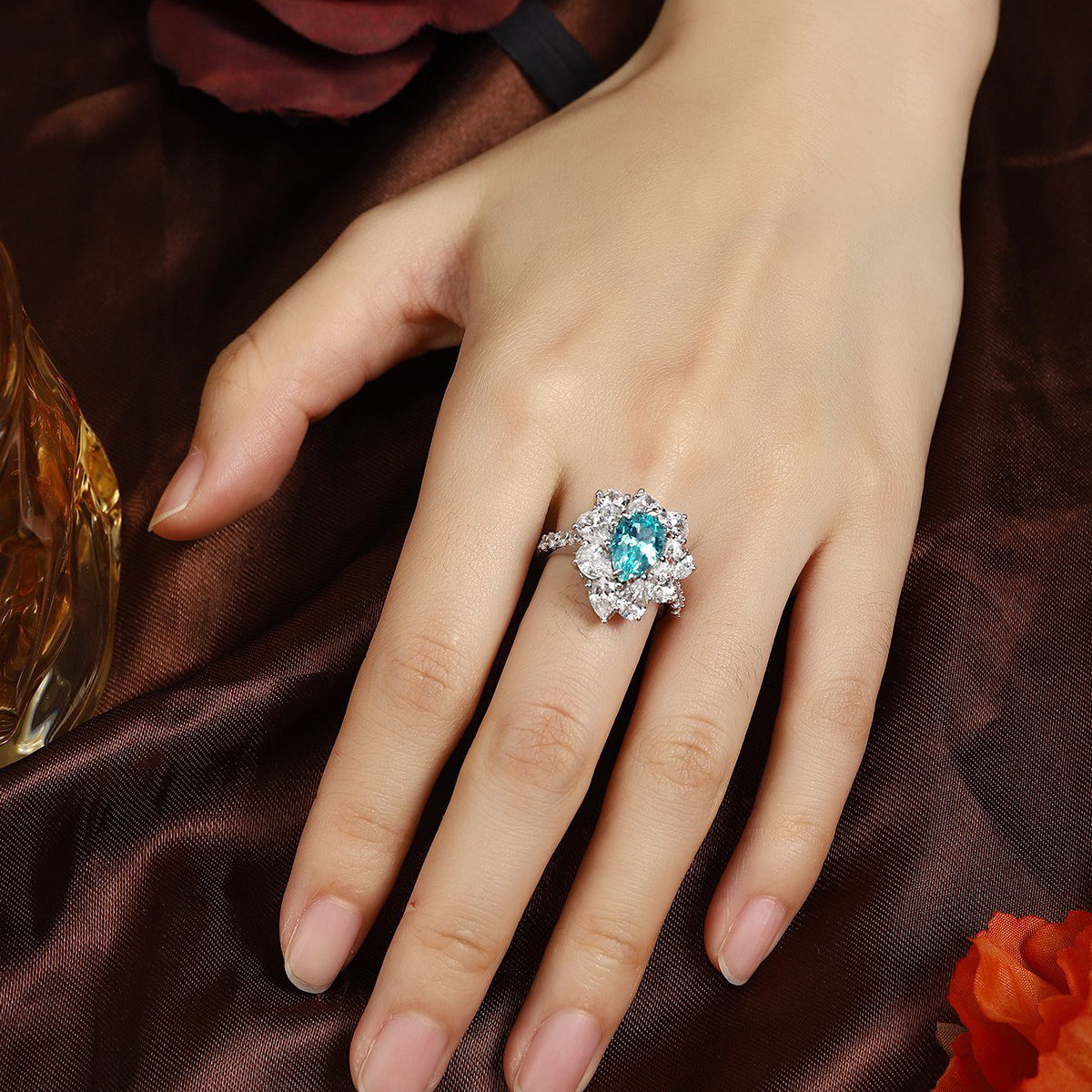 s925 sterling silver lab paraiba/emerald/ruby/sapphire & cz diamond ring