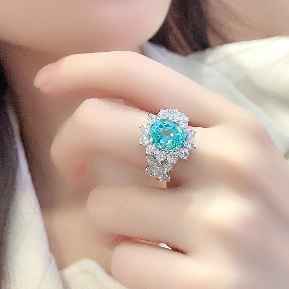 s925 sterling silver lab ruby/sapphire/emerald/paraiba & cz diamond ring