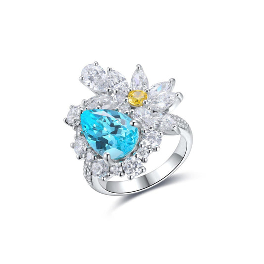 S925 Sterling Silver Lab Paraiba/Ruby/Emerald & CZ Diamond Ring