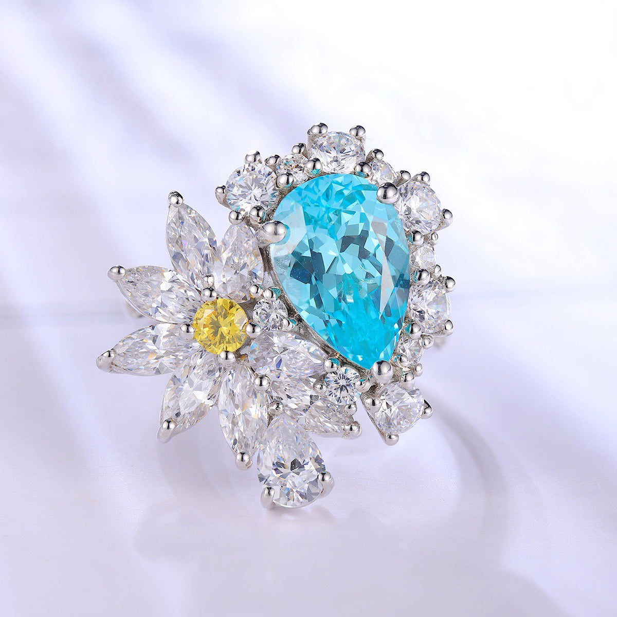 s925 sterling silver lab paraiba/ruby/emerald & cz diamond ring