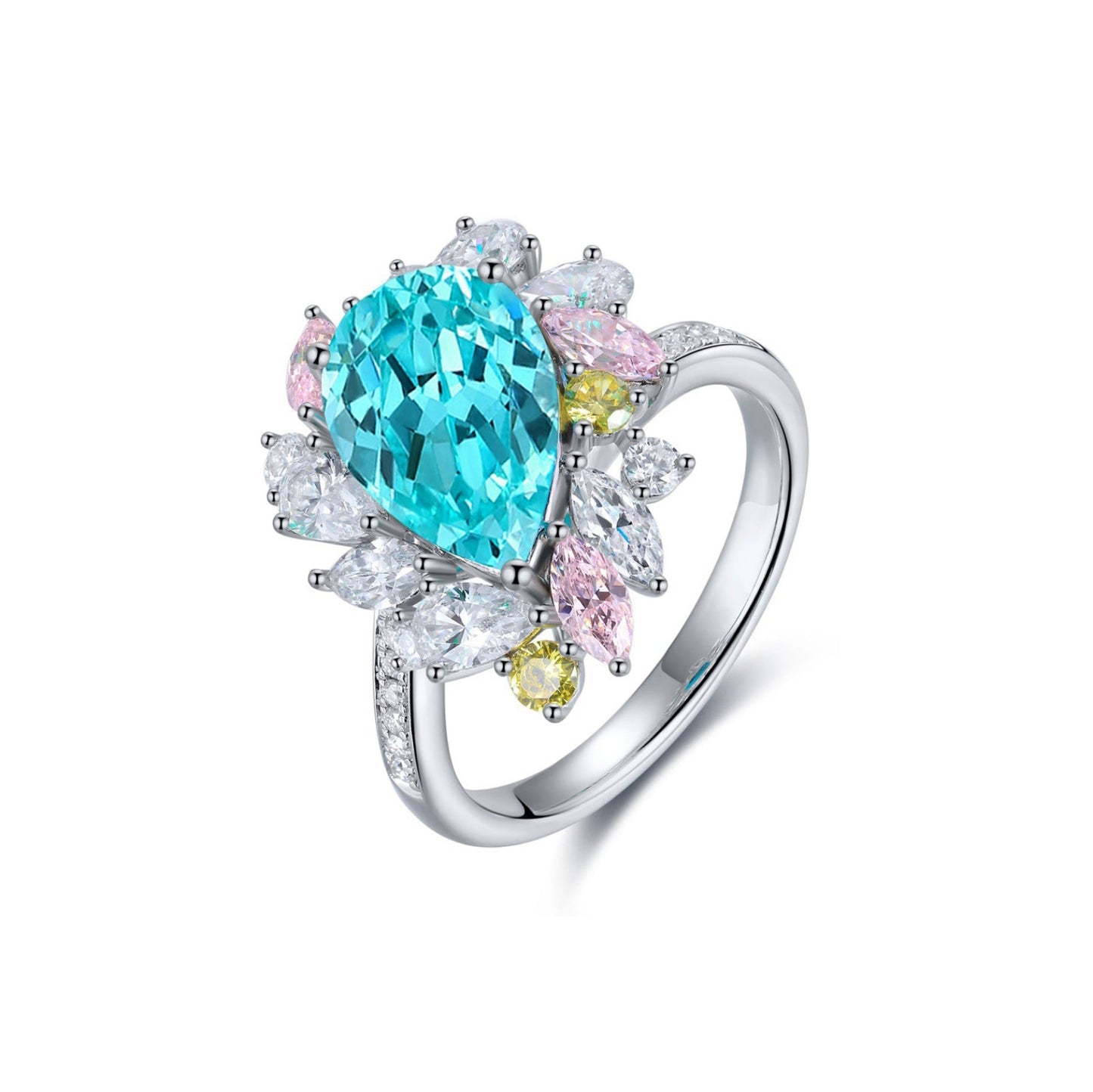 neon blue paraiba tourmaline ring 5.35ct,pear cut paraiba engagement ring,sterling silver statement ring,october birthstone gift