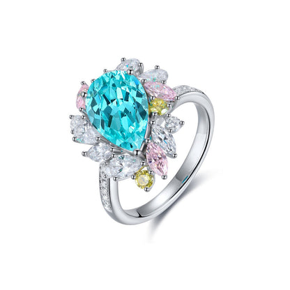Neon Blue Paraiba Tourmaline Ring 5.35CT,Pear Cut Paraiba Engagement Ring,Sterling Silver Statement Ring,October Birthstone Gift