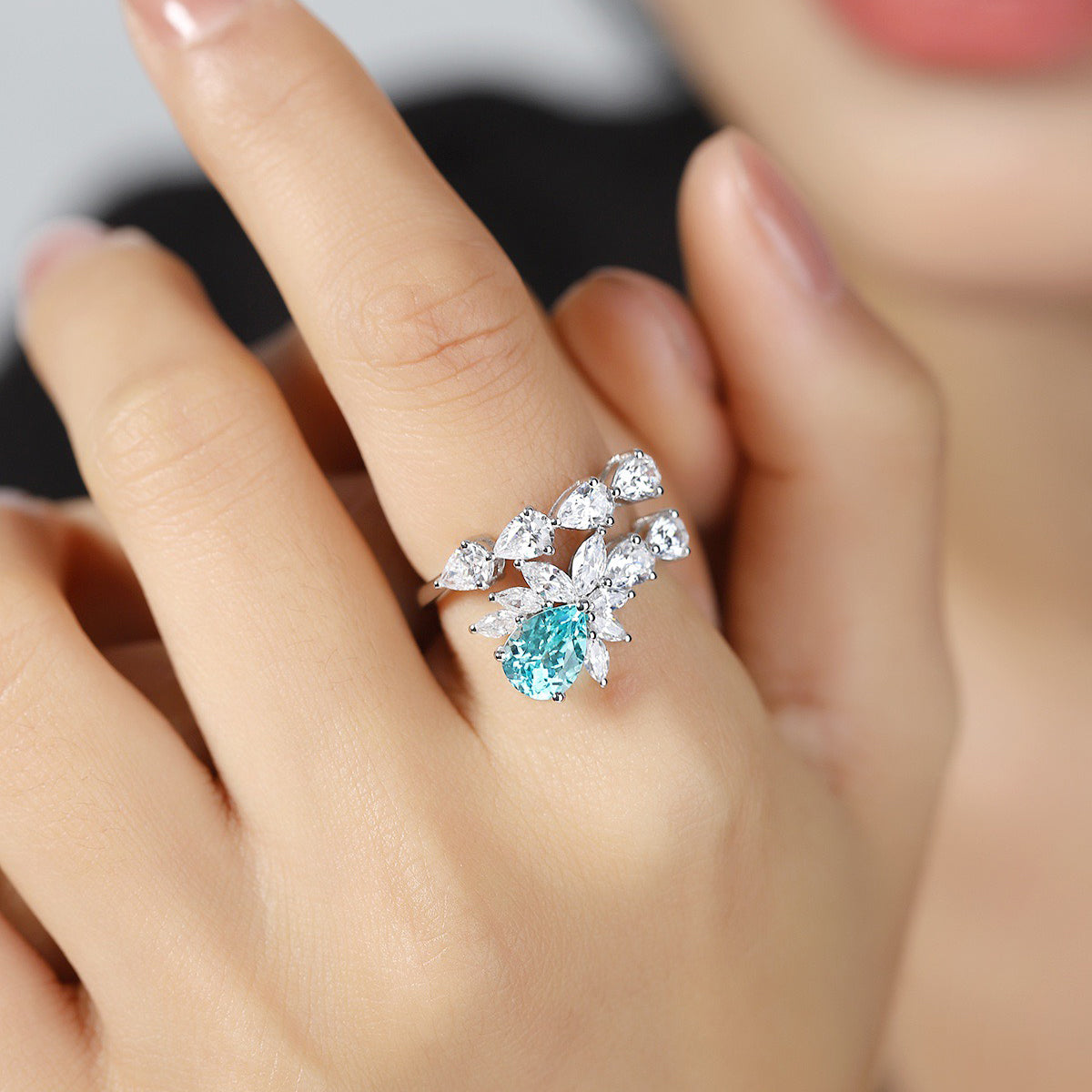 s925 sterling silver lab ruby/sapphire/emerald/paraiba & cz diamond ring