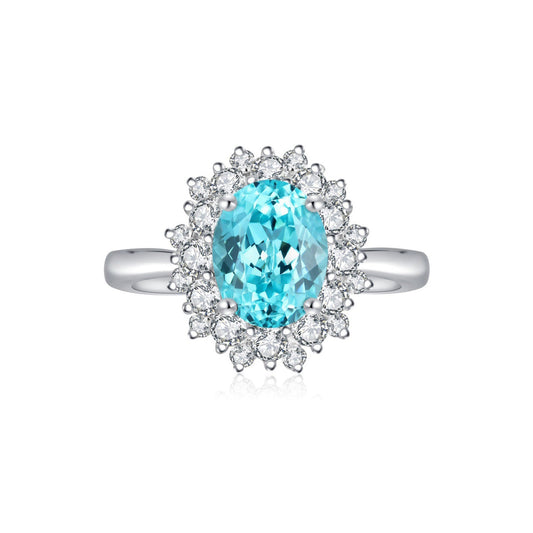 S925 Sterling Silver Lab Paraiba/Sapphire/Ruby/Emerald/Cobalt Spinel & CZ Diamond Ring