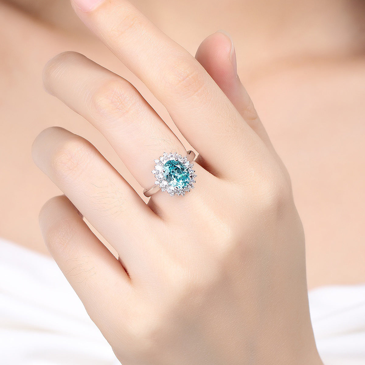 s925 sterling silver lab paraiba/sapphire/ruby/emerald/cobalt spinel & cz diamond ring