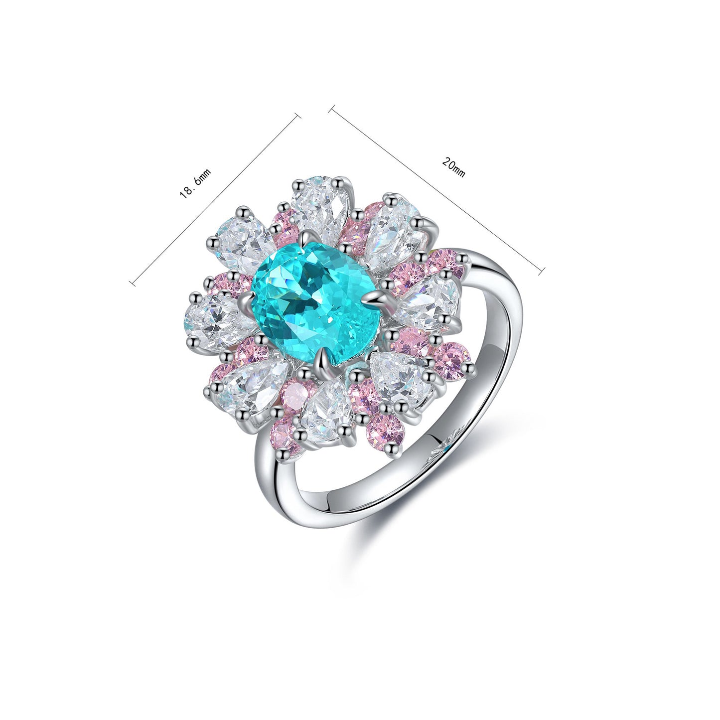 s325 sterling silver lab paraiba/cobalt spinel & cz diamond ring