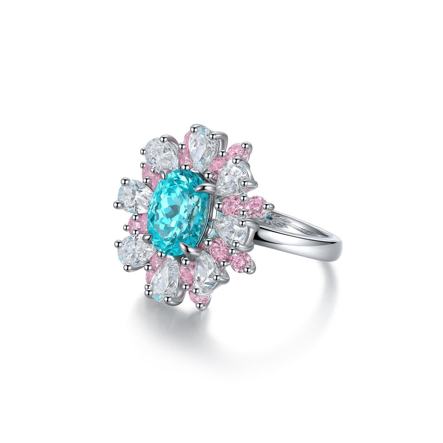 s325 sterling silver lab paraiba/cobalt spinel & cz diamond ring