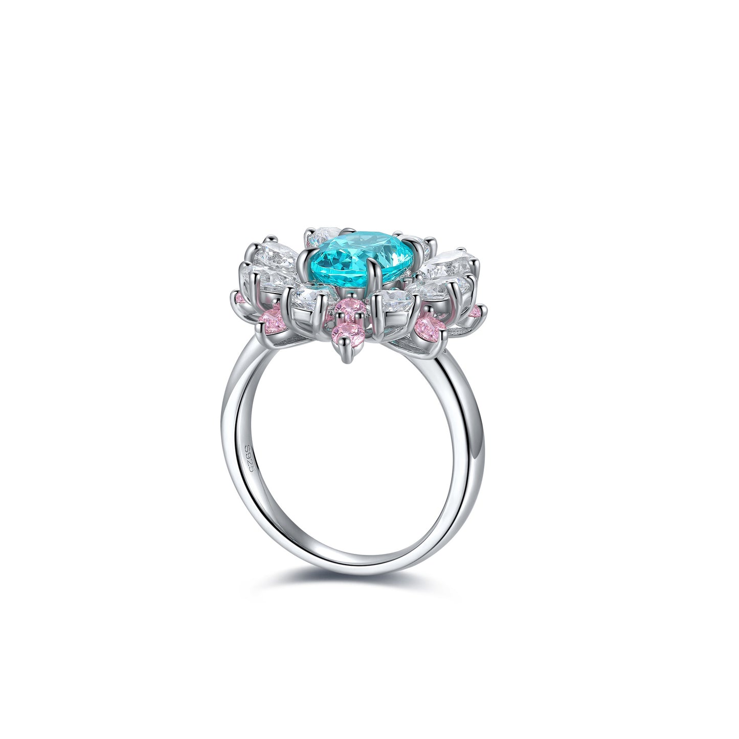 s325 sterling silver lab paraiba/cobalt spinel & cz diamond ring