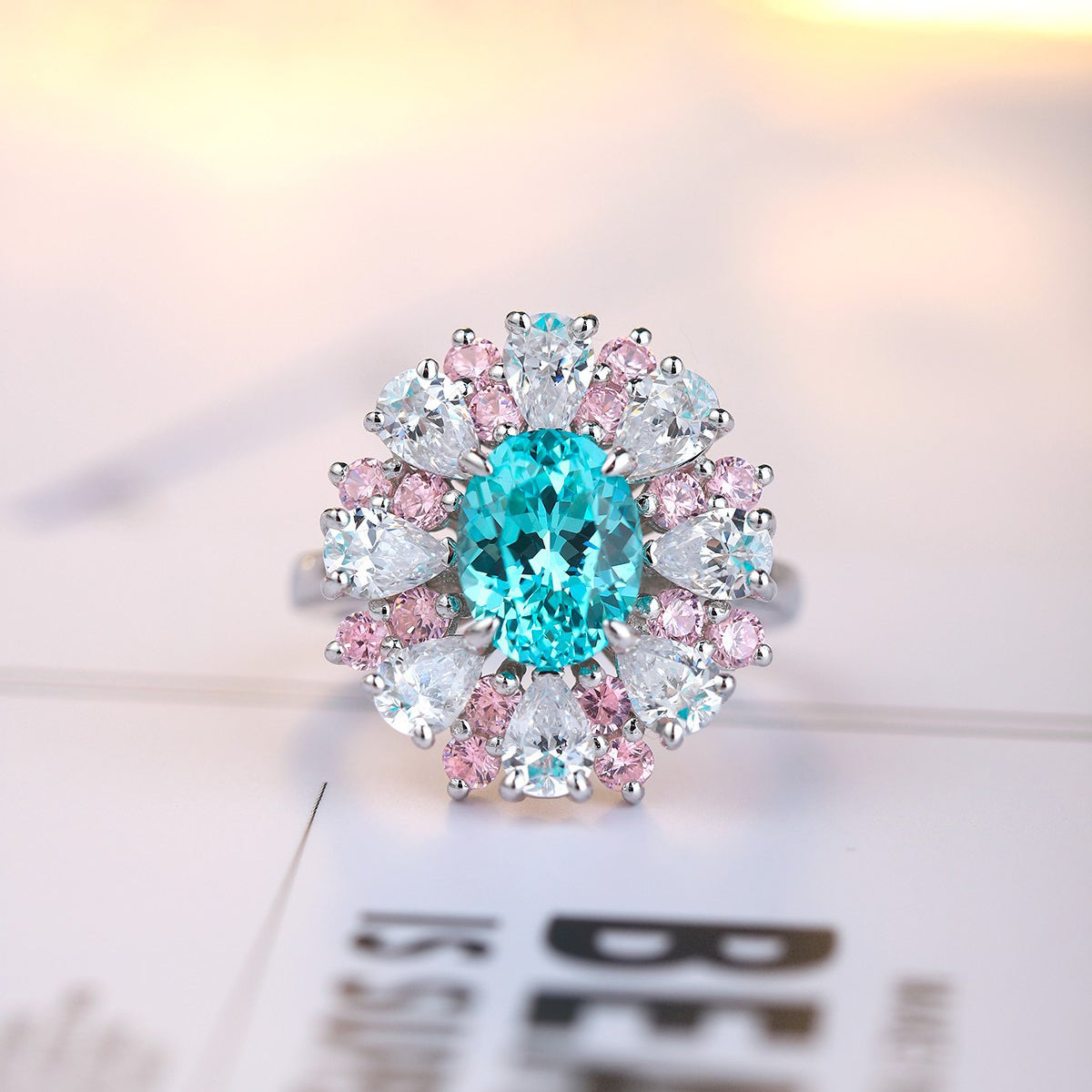 s325 sterling silver lab paraiba/cobalt spinel & cz diamond ring