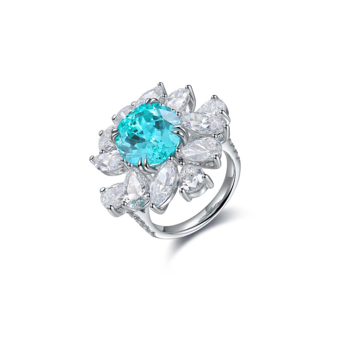 s925 sterling silver lab ruby/sapphire/paraiba & cz diamond ring